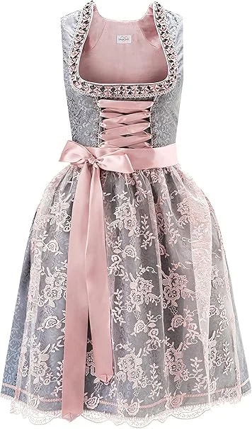 Dirndlspatz Midi-Dirndl Modell 1002 in Grau & Rosa mit Schürze, Produktansicht