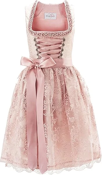 Dirndlspatz Midi-Dirndl Modell 1001 in Rosé & Rosa mit Schürze, Produktansicht