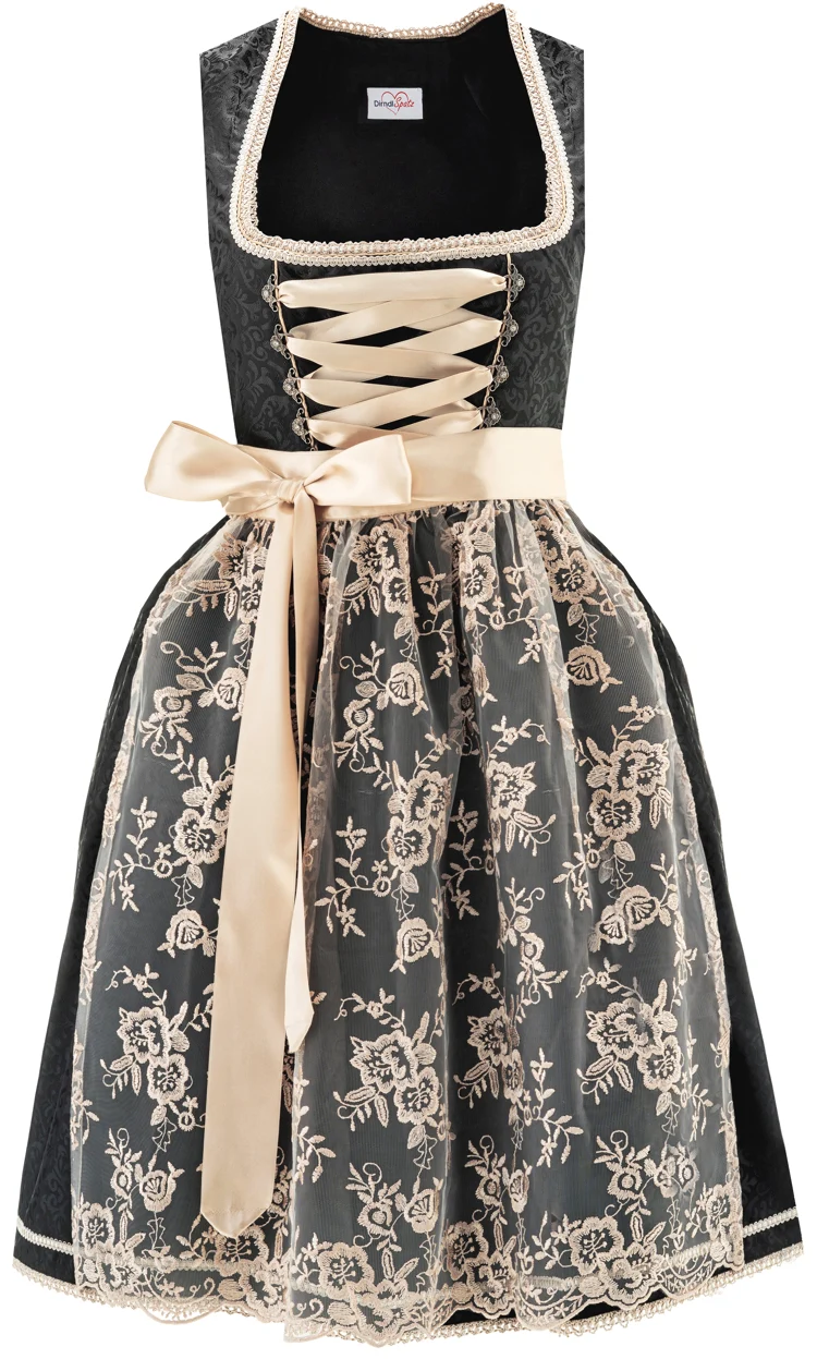 Dirndlspatz Midi-Dirndl Modell 1003 in Schwarz & Creme mit Schürze, Produktansicht
