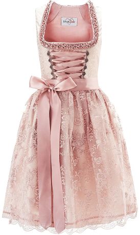 Midi Dirndl Damen Trachten Gr. 34 - 54 rose rosa 2 teilig Kleid Schürze
