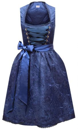 Midi Dirndl Damen Dirndlspatz Gr. 34 - 54 dunkelblau blau 2 teilig Kleid Schürze