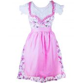SALE% Bavarian Clothes Dirndl Damen Set 3 Teilig Weiß Rosa - Festliches Midi Dirndl Trachtenkleid mit Satinschürze 3 TLG Oktoberfest 053