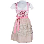 SALE% Bavarian Clothes Dirndl Damen Set 3 Teilig Weiß Rosa - Festliches Midi Dirndl Trachtenkleid mit Satinschürze 3 TLG Oktoberfest 059