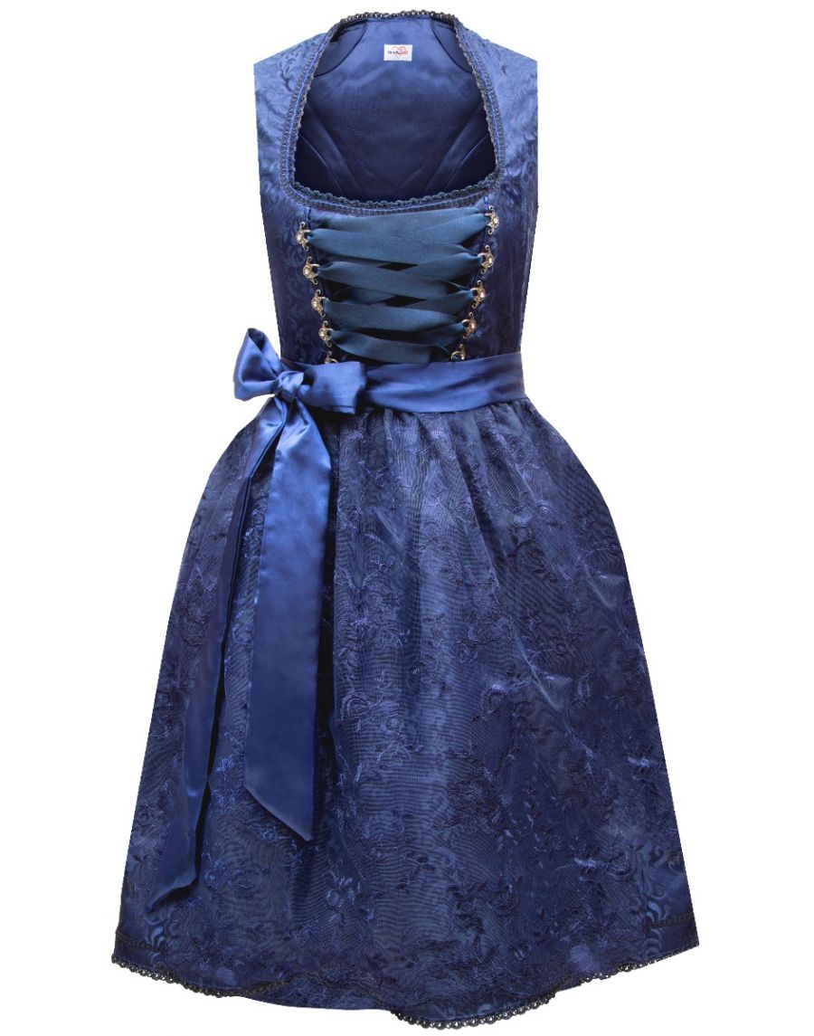 Midi Dirndl Damen Dirndlspatz Gr. 34 - 54 dunkelblau blau 2 teilig Kleid Schürze