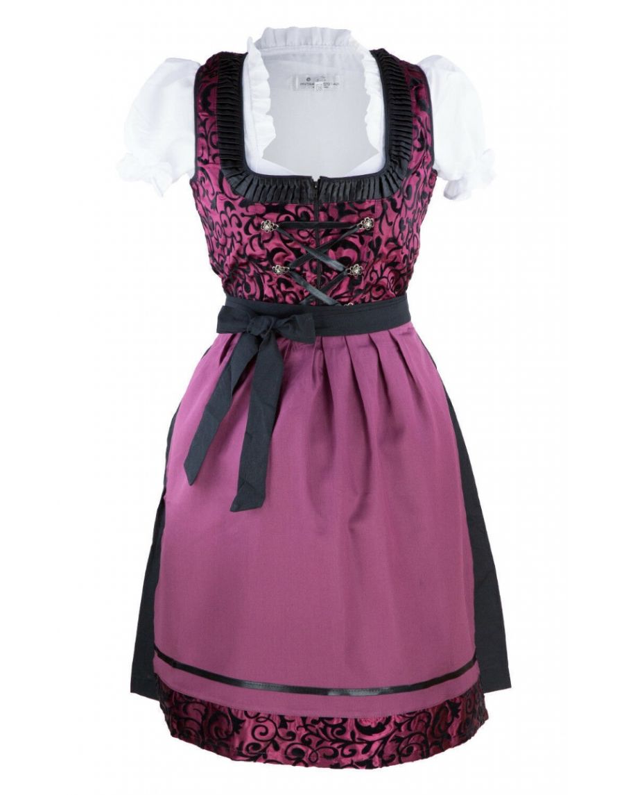 SALE% Bavarian Clothes Dirndl Damen Trachtenkleid 3 tlg Weinrot Schwarz 0036 Neu Schürze Bluse Kleid