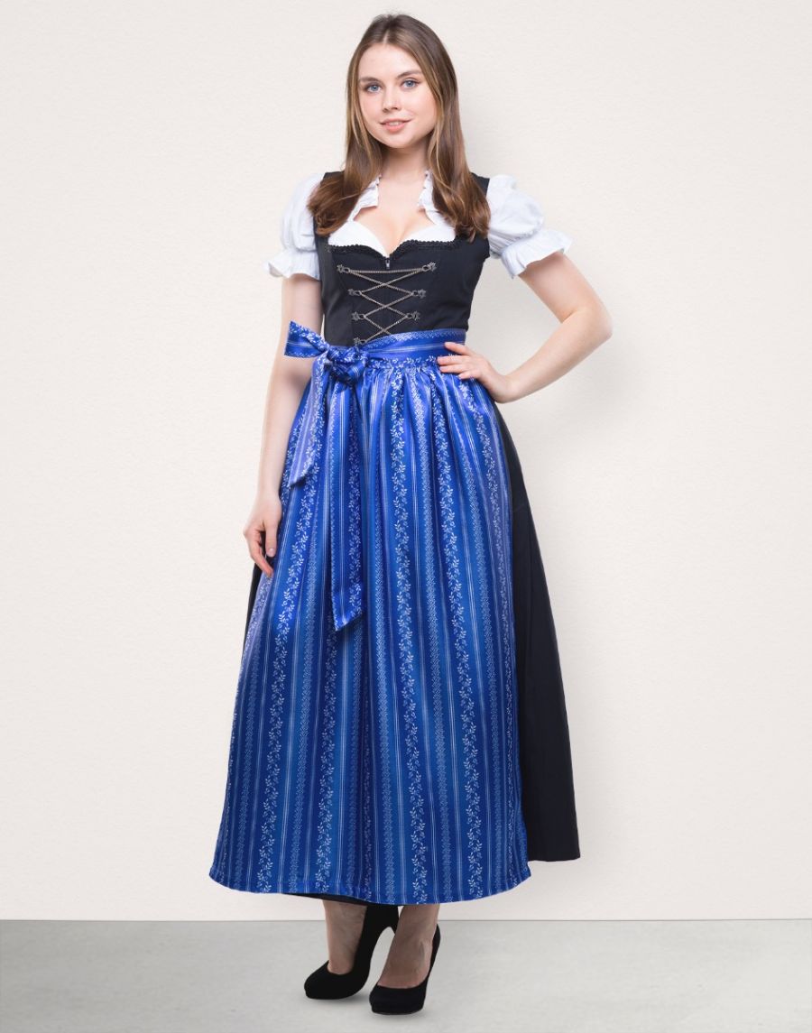 Dirndl Lang "Franziska" in Dunkelblau Schwarz