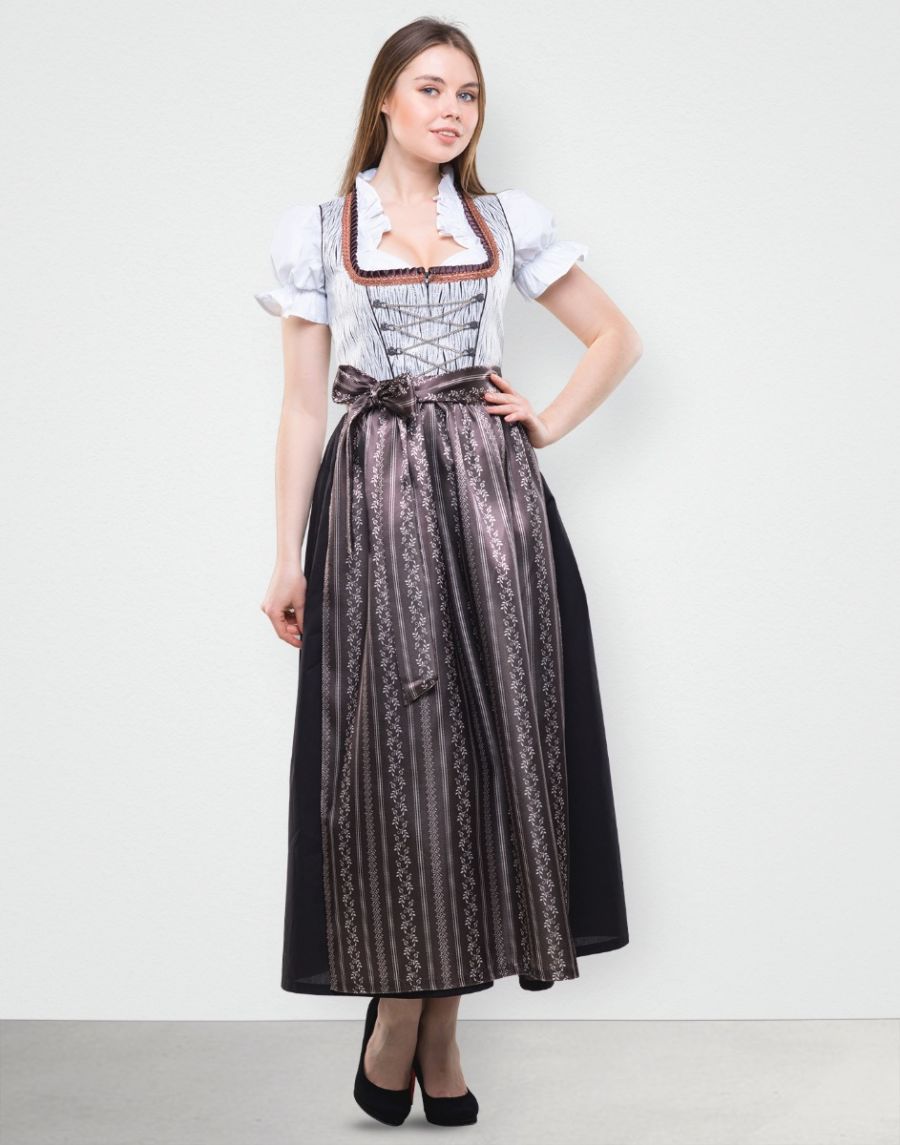 Dirndl Lang "Barbara" in Grau Braun