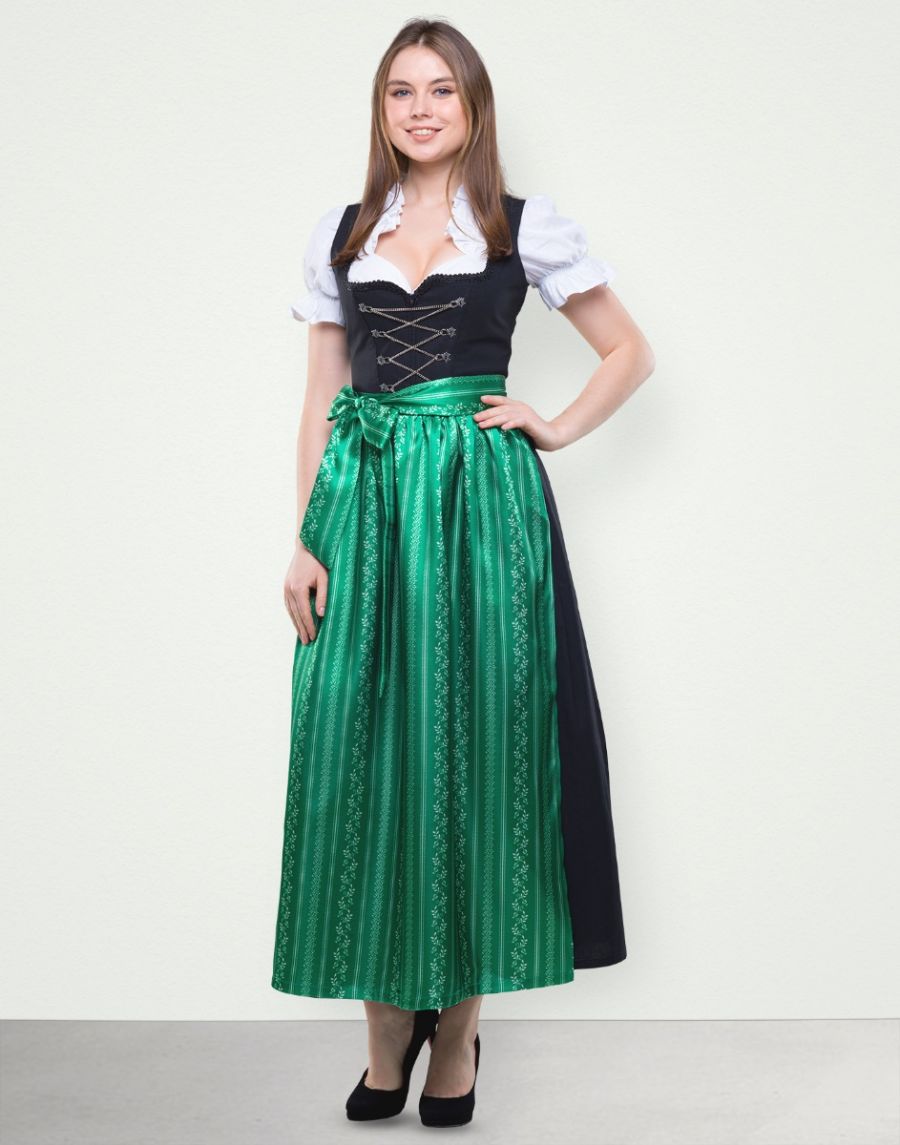 Dirndl Lang "Sabrina" in Grün Schwarz