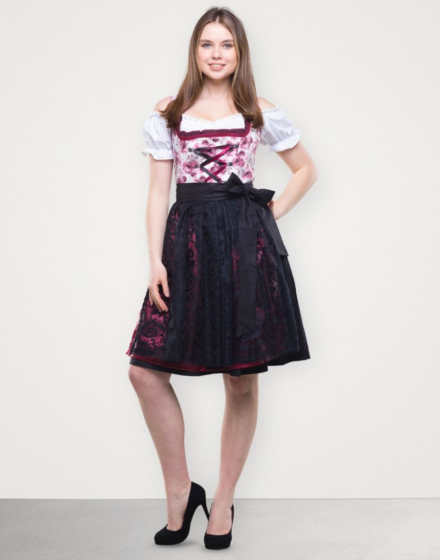 Dirndl Midi "Johanna" in Weinrot Schwarz