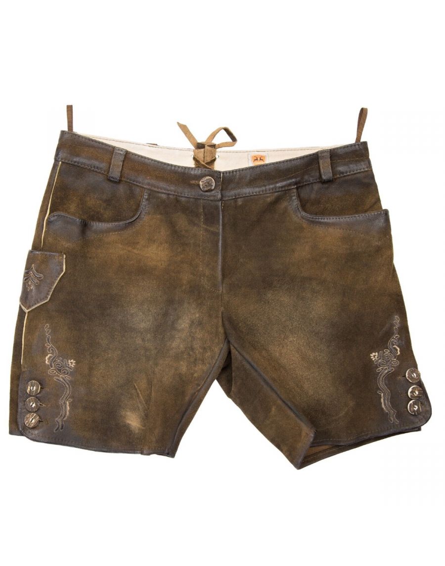 Kurze Damen Lederhose Seli Antik Nuss Hochwertige Damenlederhose Tracht braun