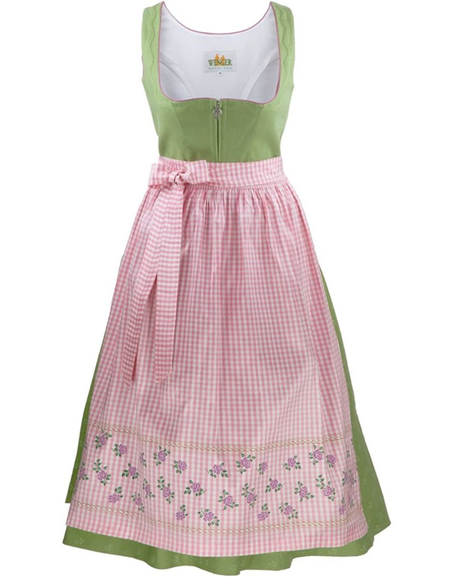 *Sale* Wenger "Christa" Damen Dirndl 2-tlg Trachtenkleid lang 80cm , Schürze Wenger Austrian Style in grün pink