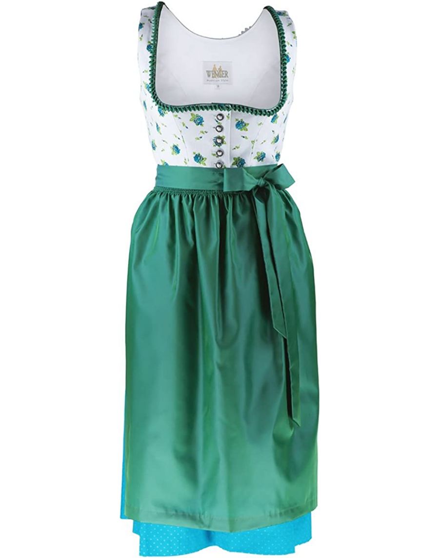 *Sale* Wenger Dorothea Damen Dirndl 2-TLG Trachtenkleid lang , Schürze Wenger Austrian Style Grün