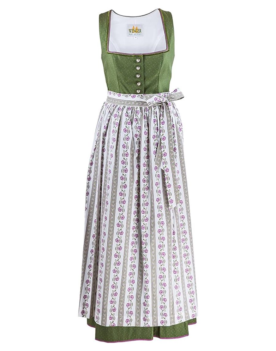 *Sale* Wenger "Erika" Damen Dirndl 2-tlg Trachtenkleid Lang Schürze Wenger Austrian Style in grün weiß